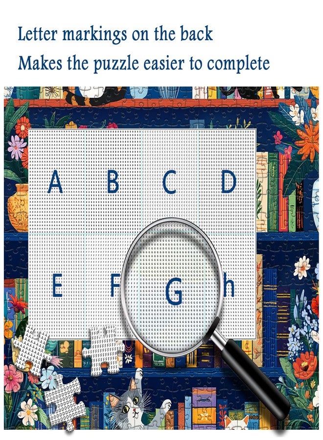PICKFORU ألغاز كتب القطط للكبار، 1000 قطعة، أحجية صورية من PICKFORU بتصميم صفحات الزهور البرية، مكتبة رفوف الكتب، أحجية صورية صعبة للغاية بتصميم مزهرية زهور لمحبي الكتب - Image 5